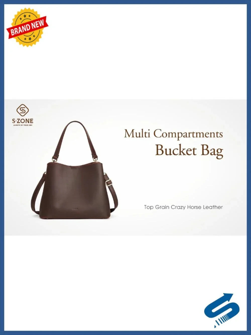 Top Grain Leather Crossbody Bag for Women, Medium Bucket Purse with 2 Straps